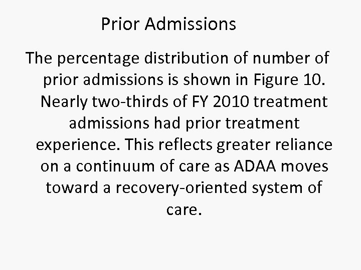 Prior Admissions The percentage distribution of number of prior admissions is shown in Figure