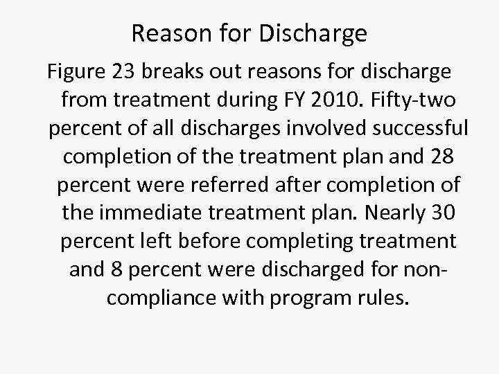 Reason for Discharge Figure 23 breaks out reasons for discharge from treatment during FY