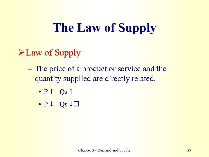 The Law of Supply Ø Law of Supply – The price of a product