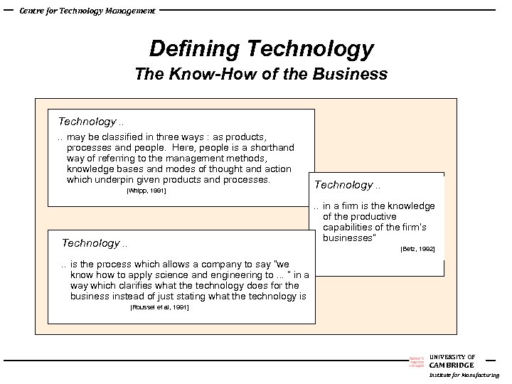 Centre for Technology Management Defining Technology The Know-How of the Business Technology. . may