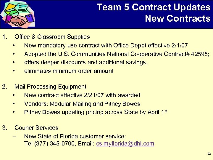 Team 5 Contract Updates New Contracts 1. Office & Classroom Supplies • New mandatory