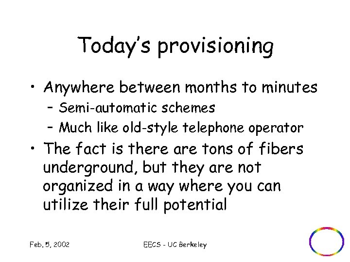 Today’s provisioning • Anywhere between months to minutes – Semi-automatic schemes – Much like