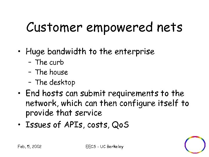 Customer empowered nets • Huge bandwidth to the enterprise – The curb – The