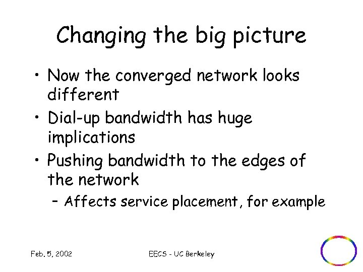 Changing the big picture • Now the converged network looks different • Dial-up bandwidth