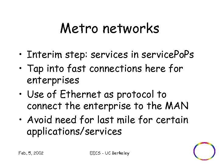 Metro networks • Interim step: services in service. Po. Ps • Tap into fast