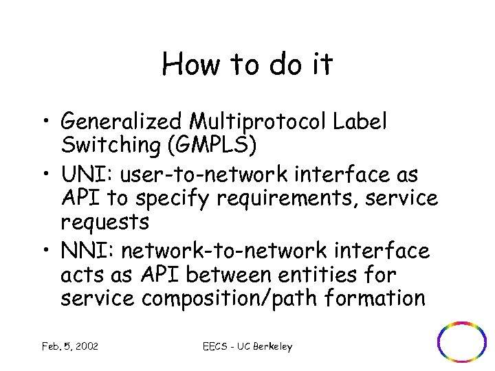 How to do it • Generalized Multiprotocol Label Switching (GMPLS) • UNI: user-to-network interface