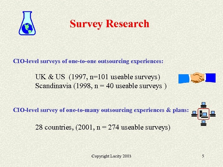 Survey Research CIO-level surveys of one-to-one outsourcing experiences: UK & US (1997, n=101 useable