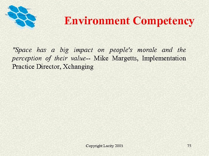 Environment Competency "Space has a big impact on people's morale and the perception of