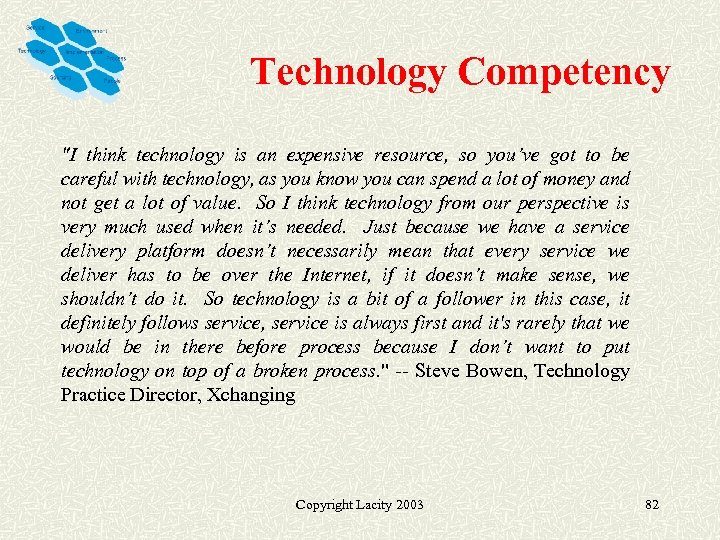 Technology Competency "I think technology is an expensive resource, so you’ve got to be