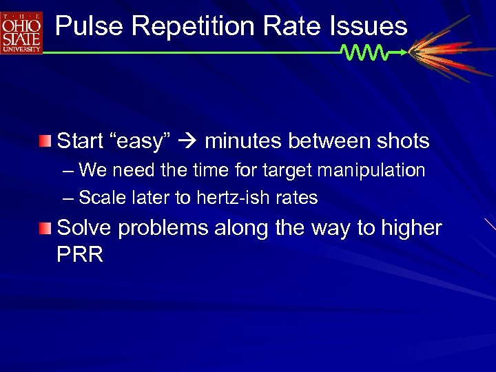 Pulse Repetition Rate Issues Start “easy” minutes between shots – We need the time