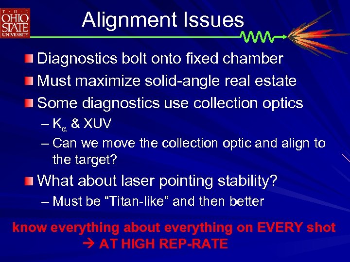 Alignment Issues Diagnostics bolt onto fixed chamber Must maximize solid-angle real estate Some diagnostics