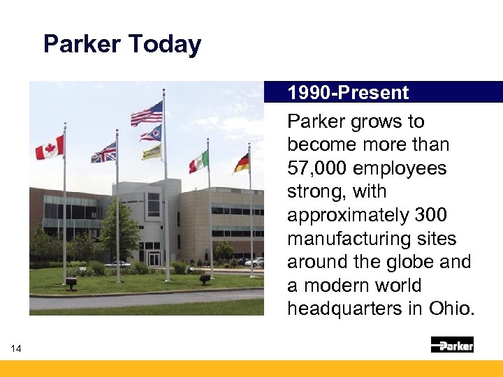 Parker Today 1990 -Present Parker grows to become more than 57, 000 employees strong,