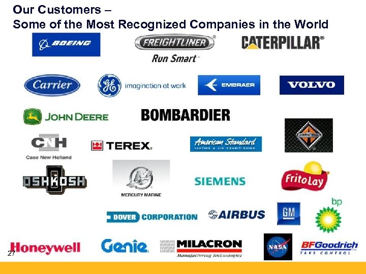 Our Customers – Some of the Most Recognized Companies in the World 27 