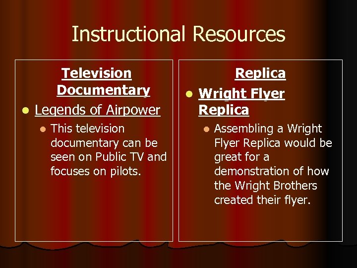 Instructional Resources Television Documentary l Legends of Airpower l This television documentary can be