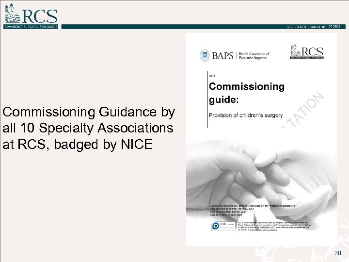 Commissioning Guidance by all 10 Specialty Associations at RCS, badged by NICE 30 