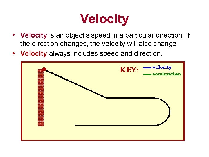 Velocity • Velocity is an object’s speed in a particular direction. If the direction