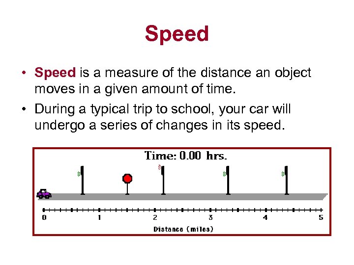 Speed • Speed is a measure of the distance an object moves in a