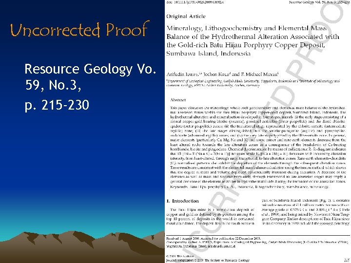 Uncorrected Proof Resource Geology Vo. 59, No. 3, p. 215 -230 