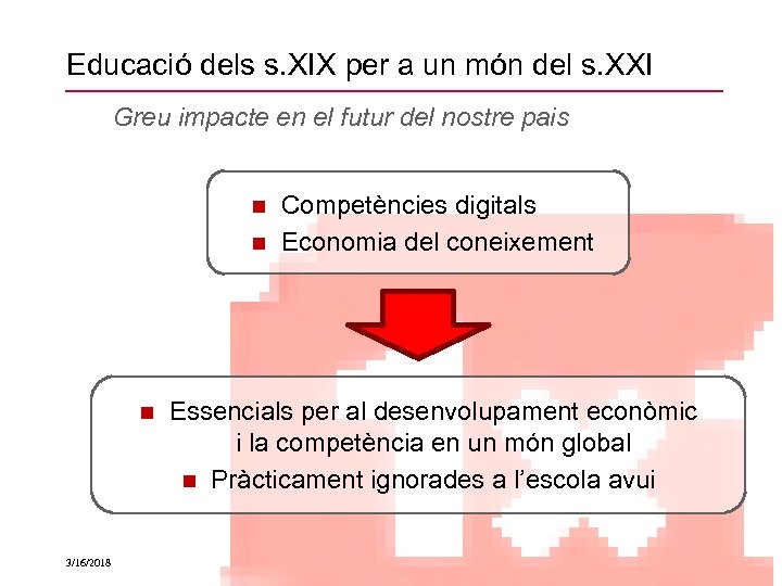 Educació dels s. XIX per a un món del s. XXI Greu impacte en