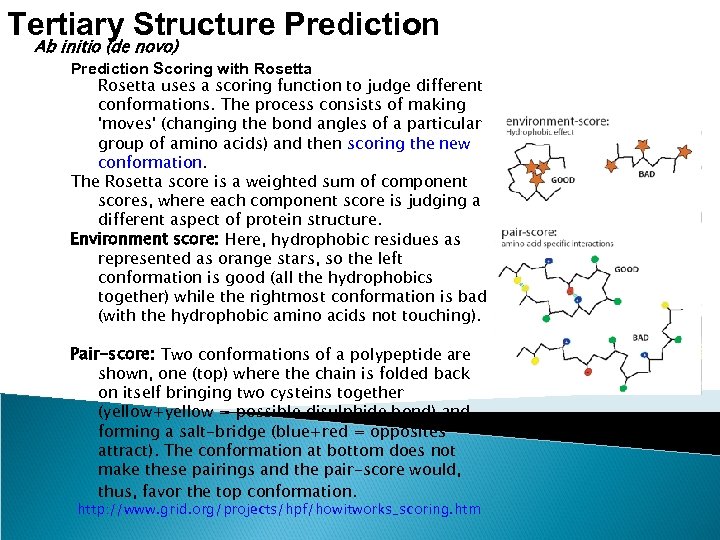 Tertiary Structure Prediction Ab initio (de novo) Prediction Scoring with Rosetta uses a scoring