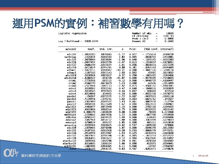 運用PSM的實例：補習數學有用嗎？ 資料庫研究與統計方法學 1 06. 09. 06 