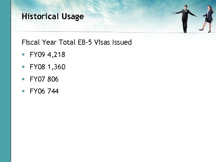 Historical Usage Fiscal Year Total EB-5 Visas Issued § FY 09 4, 218 §