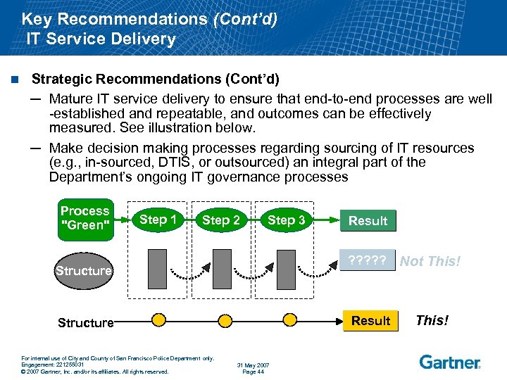 Key Recommendations (Cont’d) IT Service Delivery n Strategic Recommendations (Cont’d) ─ Mature IT service