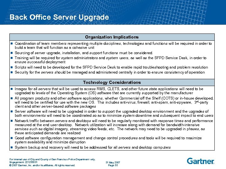 Back Office Server Upgrade Organization Implications n n n Coordination of team members representing