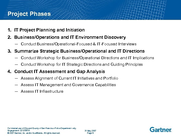 Project Phases 1. IT Project Planning and Initiation 2. Business/Operations and IT Environment Discovery