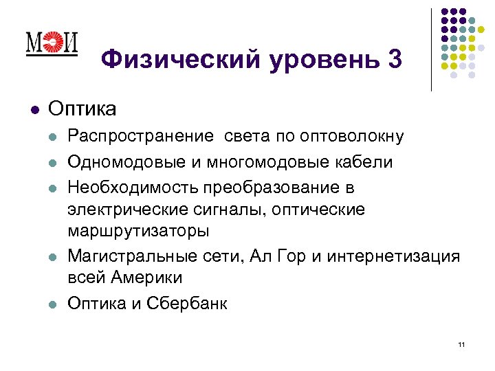 Физический уровень 3 l Оптика l l l Распространение света по оптоволокну Одномодовые и