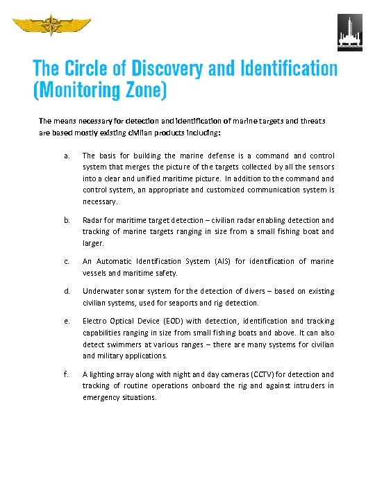 The means necessary for detection and identification of marine targets and threats are based
