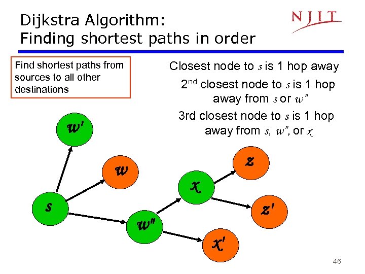 Dijkstra Algorithm: Finding shortest paths in order Closest node to s is 1 hop