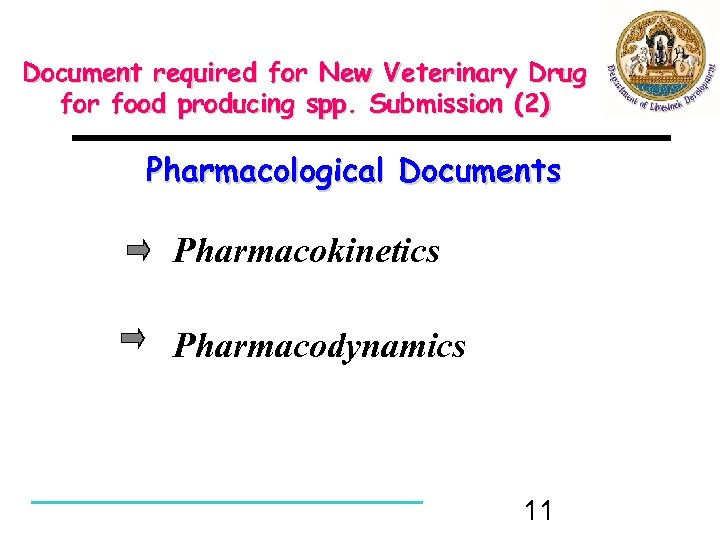 Document required for New Veterinary Drug for food producing spp. Submission (2) Pharmacological Documents