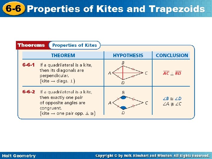 6 -6 Properties of Kites and Trapezoids Holt Geometry 