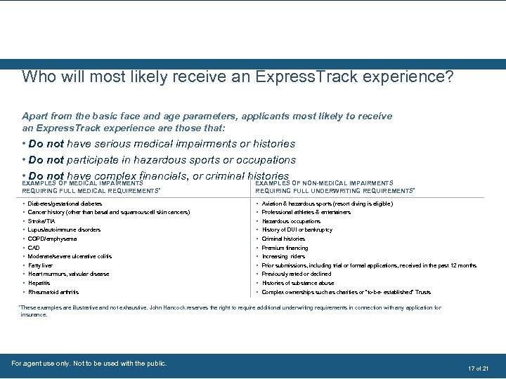 Who will most likely receive an Express. Track experience? Apart from the basic face