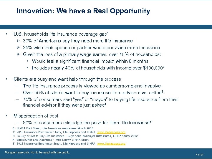 Innovation: We have a Real Opportunity • U. S. households life insurance coverage gap