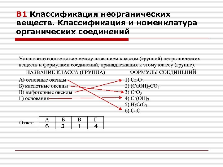 В 1 Классификация неорганических веществ. Классификация и номенклатура органических соединений 6 3 1 4