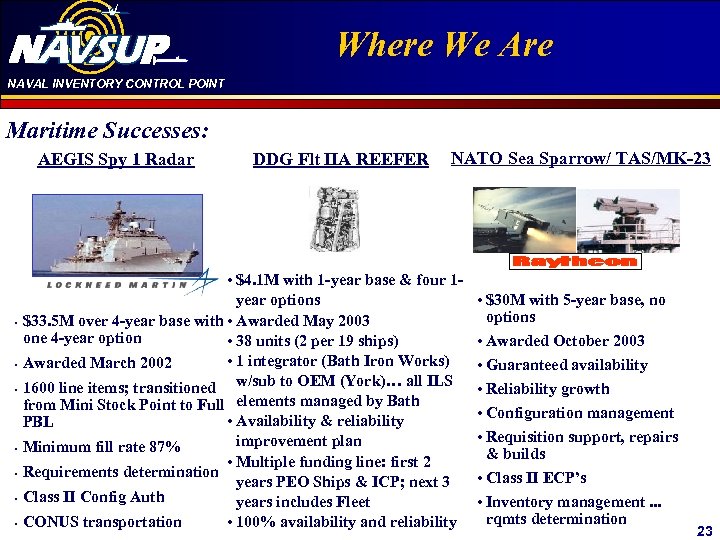NAVAL INVENTORY CONTROL POINT Click to edit Master title Where We Are style Maritime