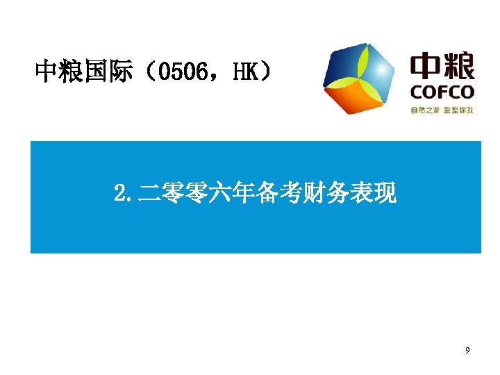 中粮国际（0506，HK） 2. 二零零六年备考财务表现 9 