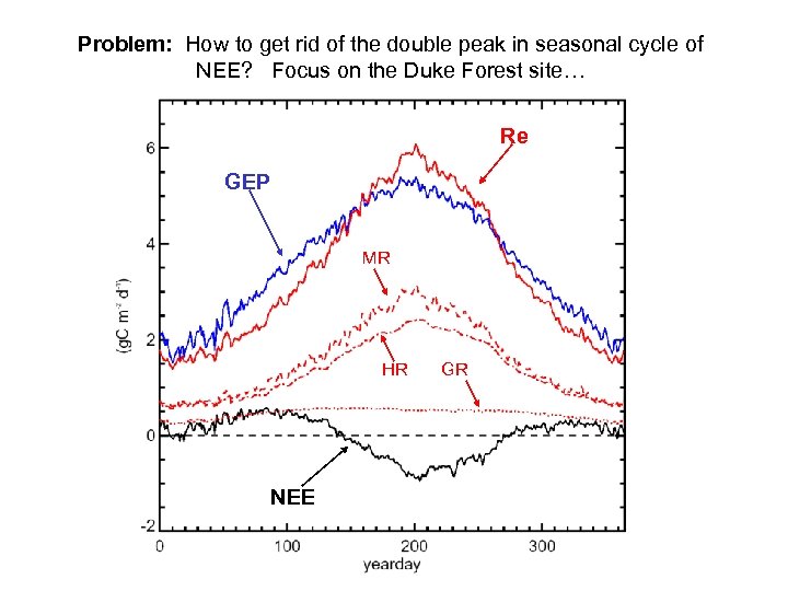 Problem: How to get rid of the double peak in seasonal cycle of NEE?