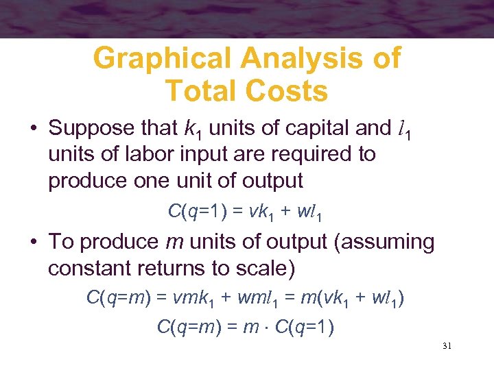 Graphical Analysis of Total Costs • Suppose that k 1 units of capital and
