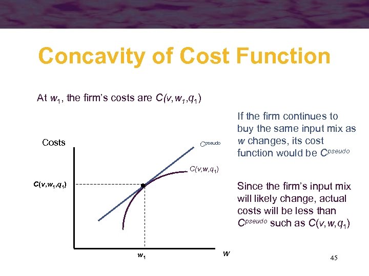 Concavity of Cost Function At w 1, the firm’s costs are C(v, w 1,
