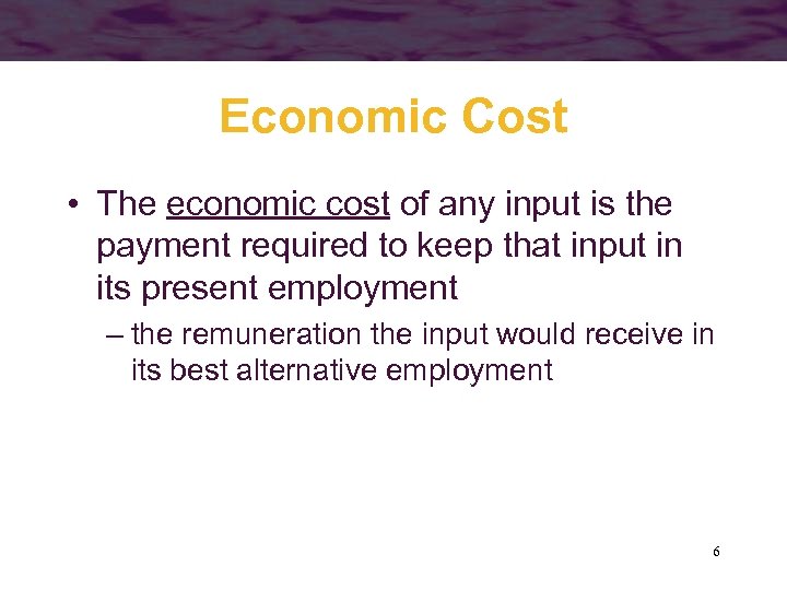 Economic Cost • The economic cost of any input is the payment required to