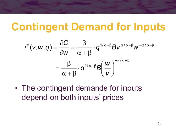 Contingent Demand for Inputs • The contingent demands for inputs depend on both inputs’