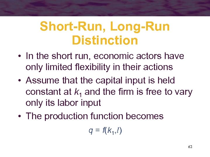Short-Run, Long-Run Distinction • In the short run, economic actors have only limited flexibility