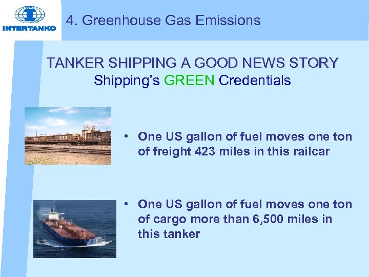 4. Greenhouse Gas Emissions TANKER SHIPPING A GOOD NEWS STORY Shipping’s GREEN Credentials •