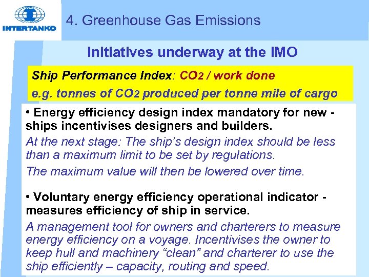 4. Greenhouse Gas Emissions Initiatives underway at the IMO Ship Performance Index: CO 2