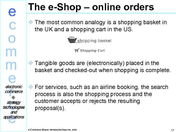 The e-Shop – online orders v The most common analogy is a shopping basket