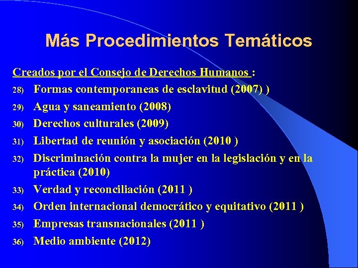 Más Procedimientos Temáticos Creados por el Consejo de Derechos Humanos : 28) Formas contemporaneas