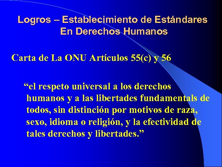 Logros – Establecimiento de Estándares En Derechos Humanos Carta de La ONU Artículos 55(c)